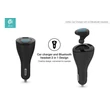 Devia Vortex Bluetooth headset v4.0 + szivargyújtó töltő adapter/tartó 2in1 - MultiPoint - Music Streaming - black