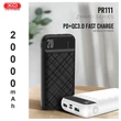 Univerzális hordozható, asztali akkumulátor töltő - XO PR111 Power Bank - 2xUSB + Type-C + microUSB + PD + QC3.0 - 20.000 mAh - fekete