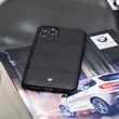 BMW iPhone 11 Pro Max vízszintesen csíkozott fekete kemény bőrtok #05