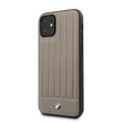 BMW iPhone 11 csíkos barna kemény bőrtok #01