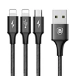 Baseus Rapid Series 3-in-1 fekete 1,2m USB kábel (Lightning+Lightning+Micro) #02