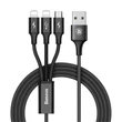 Baseus Rapid Series 3-in-1 fekete 1,2m USB kábel (Lightning+Lightning+Micro) #01