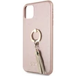 GUESS Saffiano iPhone 11 Pro gyűrűs kitámasztóval rózsaszín kemény tok #01
