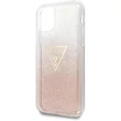 GUESS iPhone 11 Pro Max csillámos folyadékos háromszöges rózsaszín TPU tok #01