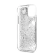 GUESS iPhone 11 Pro csillámos folyadékos szíves ezüst kemény tok #01