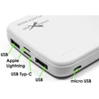 Univerzális hordozható, asztali akkumulátor töltő - Extreme POW0052 Power Bank - 2xUSB+microUSB+Type-C+Lightning - 10.000 mAh - white