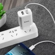 HOCO 2xUSB hálózati töltő adapter + Type-C adatkábel - 5V/2.1A - HOCO C62A Dual Port Charger Set - fehér