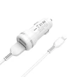 Apple iPhone Lightning szivargyújtós töltő adapter + lightning adatkábel - 5V/2,4A - HOCO Z27 Dual USB Car Charger + Cable - fehér