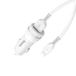 Apple iPhone Lightning szivargyújtós töltő adapter + lightning adatkábel - 5V/2,4A - HOCO Z27 Dual USB Car Charger + Cable - fehér