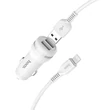 Apple iPhone Lightning szivargyújtós töltő adapter + lightning adatkábel - 5V/2,4A - HOCO Z27 Dual USB Car Charger + Cable - fehér