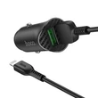 HOCO 2xUSB szivargyújtós töltő adapter + lightning adatkábel - 5V/3.0A - HOCO Z39 QC3.0 - fekete
