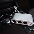 HOCO 3x szivargyújtó töltő elosztó + 2x USB csatlakozó 55 cm-es vezetékkel, LED kijelzővel - 5V/2.1A - HOCO Z13 - fehér/ezüst
