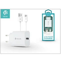 Devia Smart USB hálózati töltő adapter + micro USB kábel 1 m-es vezetékkel - Devia Smart USB Fast Charge for Android - 5V/2,1A - white