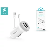 Apple iPhone Lightning szivargyújtós töltő adapter + lightning adatkábel - 5V/3,1A - Devia Smart Series Dual Car Charger Suit - white