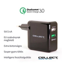 Cellect MTCB-QC3-2USB 2,4A univerzális 2x USB hálózati gyorstöltő