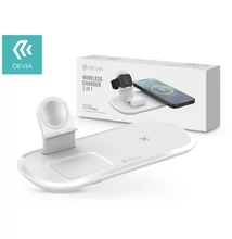 Devia Qi univerzális vezeték nélküli töltő állomás - 15W - Devia V.5 3in1 Wireless Charger for Smartphone + Apple Watch + Earphone - white 