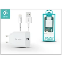 Apple iPhone 5/5S/5C/SE/6S/6S Plus USB hálózati töltő adapter + lightning adatkábel 1,2 m-es vezetékkel - 5V/2,1A - Devia Smart Fast Charger Suit - white