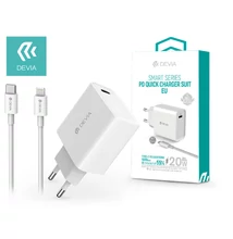 Devia hálózati töltő adapter Type-C bemenettel + Type-C - Lightning adatkábel - 20W - Devia Smart Series PD3.0 Quick Charger Suit - white