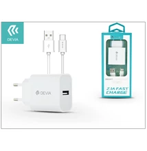 Devia Smart USB hálózati töltő adapter + USB Type-C kábel 1 m-es vezetékkel - Devia Smart USB Fast Charge for Type-C 2.0 - 5V/2,1A - white