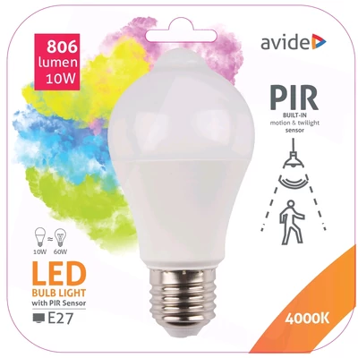 Avide Smart LED gömb (A60) 10W NW (4000K) PIR mozgásérzékelővel