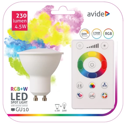 Avide Smart LED spot (GU10) 4,5W RGB+W (2700K) IR távirányítóval