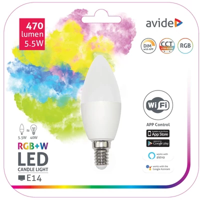 Avide Smart LED gyertya 5,5W RGB+W WIFI APP control