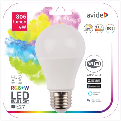 Avide Smart LED gömb (A60) 9W RGB+W WIFI APP control