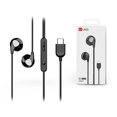 UiiSii sztereó fülhallgató USB Type-C csatlakozóval, mikrofonnal - UiiSii C1 Type-C Heavy Bass Earphones - fekete