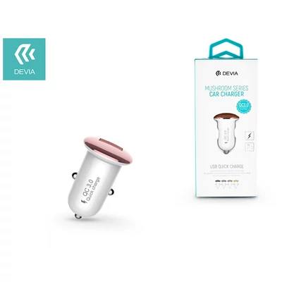 Devia USB szivargyújtós töltő adapter - 5V/3A/9V/2A/12V/1,5A - Devia Mushroom Series Car Charger - Qualcomm Quick Charge 3.0 - white/rose gold