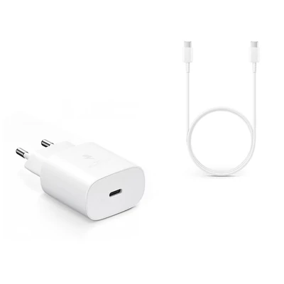 Samsung gyári Type-C hálózati töltő adapter + Type-C adat- és töltőkábel - 5V/3A - EP-TA800EWE PD3.0 + EP-DA905BWE - white (ECO csomaglás)