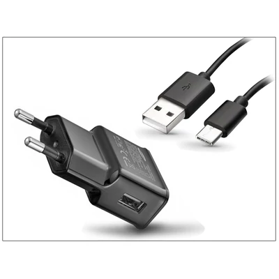 Samsung gyári USB hálózati töltő adapter + USB Type-C adatkábel - 5V/2A - ETA-U90EBEG + EP-DG950CBE Type-C black (ECO csomaglás)