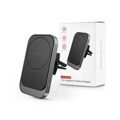 Qi vezeték nélküli, szellőzőrácsba illeszthető autós tartó/gyorstöltő MagSafe vezeték nélküli funkcióval rendelkező Apple készülékekhez - fekete