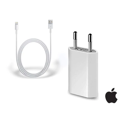 Apple iPhone 5/5S/5C/SE/6S/6S Plus USB hálózati töltő adapter + lightning adatkábel - MD813ZM/A + MD818ZM/A - 5V/1A (ECO csomagolás)