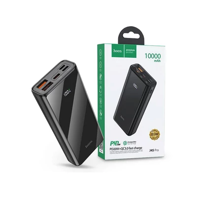 Univerzális hordozható, asztali akkumulátor töltő - HOCO J45 Pro Power Bank - 2xUSB+Type-C+Lightning +MicroUSB+PD+QC3.0 - 10.000 mAh - fekete