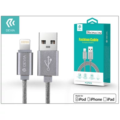 Apple iPhone 5/5S/5C/SE/iPad 4/iPad Mini USB töltő- és adatkábel - 2 m-es vezetékkel (Apple MFI engedélyes) - Devia Fashion Cable Lightning - grey