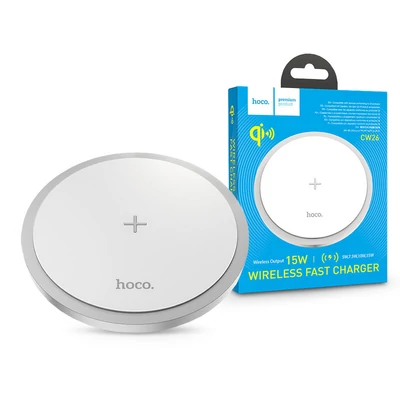 HOCO Qi univerzális vezeték nélküli töltő állomás - 15W - HOCO CW26 Wireless Fast Charger - fehér - Qi szabványos