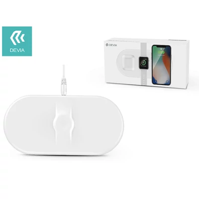 Devia Qi univerzális vezeték nélküli töltő állomás - 5V/1A - Devia 3in1 Wireless Charger for Smartphone + Apple Watch + Earphone - white 
