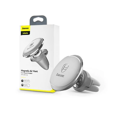 Baseus univerzális szellőzőrácsba illeszthető mágneses PDA/GSM autós tartó kábeltartóval - Baseus Magnetic Car Holder with cable clip - szürke