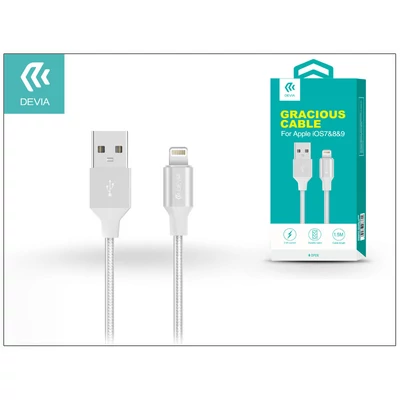Apple iPhone 5/5S/5C/SE/iPad 4/iPad Mini USB töltő- és adatkábel - 1,5 m-es vezetékkel - Devia Gracious Lightning USB 2.4 - white
