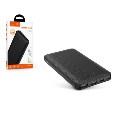 Univerzális hordozható, asztali akkumulátor töltő - HOCO J48 Nimbe Power Bank - 2xUSB+microUSB+Type-C - 10.000 mAh - fekete