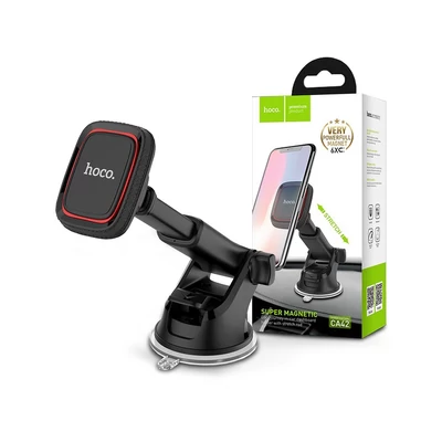 Univerzális műszerfalra/szélvédőre helyezhető mágneses PDA/GSM autós tartó - HOCO CA42 Cool Journey Super Magnetic Car Holder - fekete