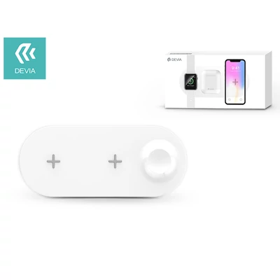 Devia Qi univerzális vezeték nélküli töltő állomás - 18W - Devia V.2 3in1 Wireless Charger for Smartphone + Apple Watch + Earphone - white 
