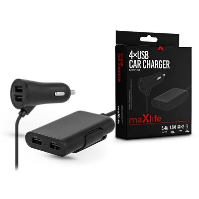 Maxlife 4xUSB szivargyújtó töltő adapter - Maxlife MXCC-03 USB Car Charger - 5V/2,4A - fekete