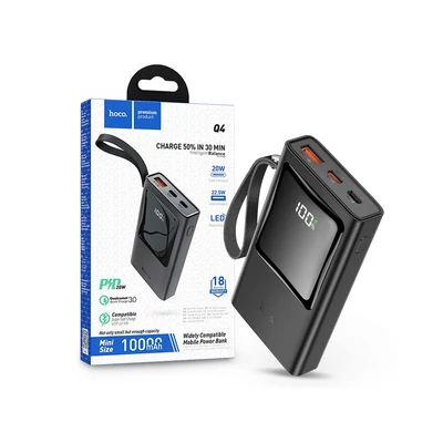 Univerzális hordozható, asztali akkumulátor töltő - HOCO Q4 Power Bank - USB+Type-C + Lightning + PD+QC3.0 - 10.000 mAh - fekete