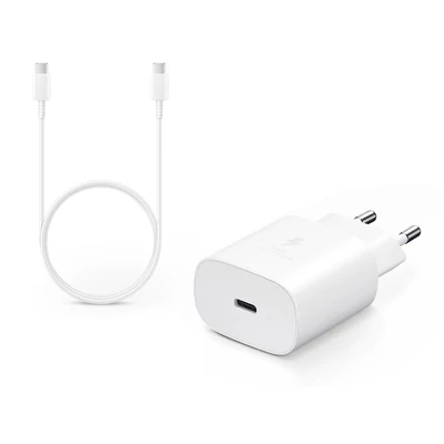 Samsung gyári Type-C hálózati töltő adapter+USB Type-C adat- és töltőkábel - 5V/3A - EP-TA800EWE PD.3.0+EP-DG980BWE white (ECO csomaglás)