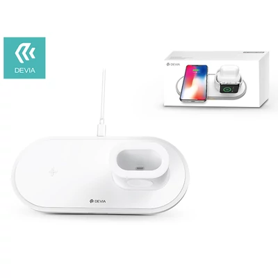 Devia Qi univerzális vezeték nélküli töltő állomás - 18W - Devia V.3 3in1 Wireless Charger for Smartphone + Apple Watch + Earphone - white 