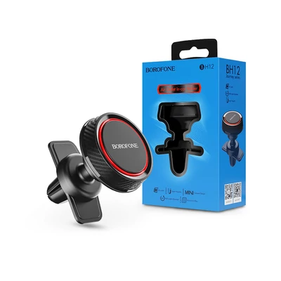 Borofone univerzális szellőzőrácsba illeszthető mágneses PDA/GSM autós tartó - Borofone BH12 Air Outlet Magnetic In-Car Holder - fekete/piros