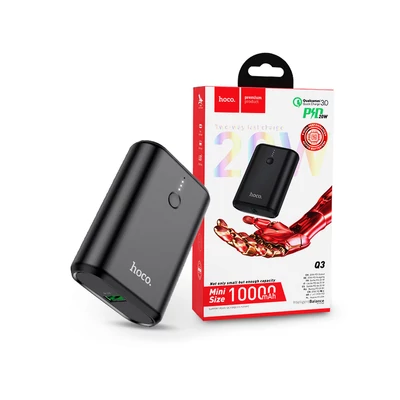 Univerzális hordozható, asztali akkumulátor töltő - HOCO Q3 Power Bank - USB+Type-C+PD3.0+QC3.0 - 10.000 mAh - fekete