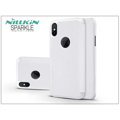 Apple iPhone X oldalra nyíló flipes tok - Nillkin Sparkle Logo - fehér