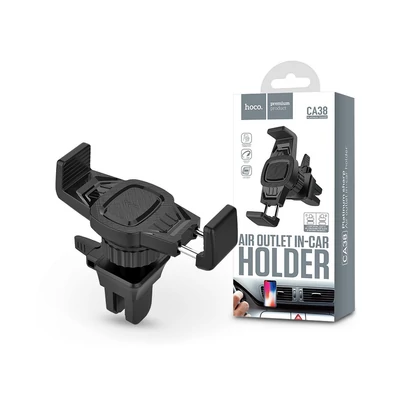 Univerzális szellőzőrácsba illeszthető PDA/GSM autós tartó 3,5-6" méretű készülékekhez - HOCO CA38 Air Outlet In-Car Holder - fekete